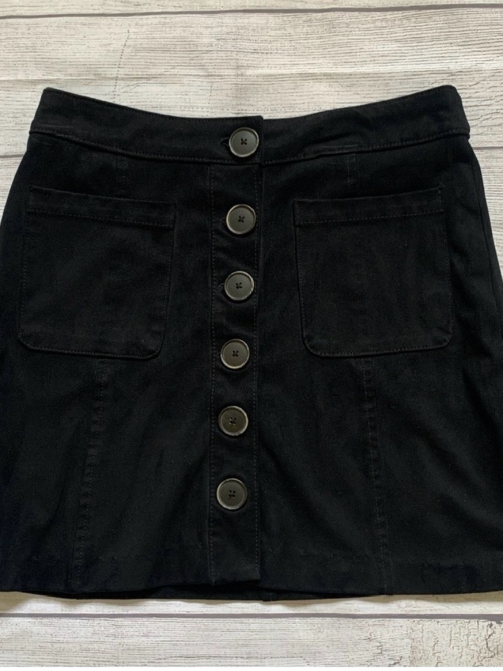 Zara TRF Faux Suede Black Mini Skirt with Button Accents in Size XS